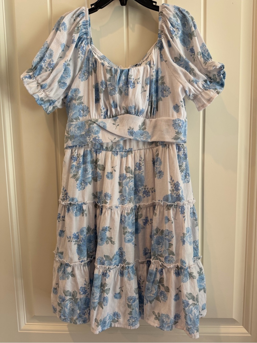 Blue and White Floral Tiered Casual Dress for Girls